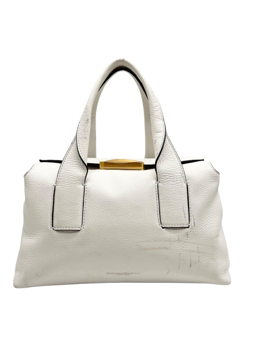 Donna Karan Brilliant White Pebbled Leather Amagansett Convertible Satchel Bag